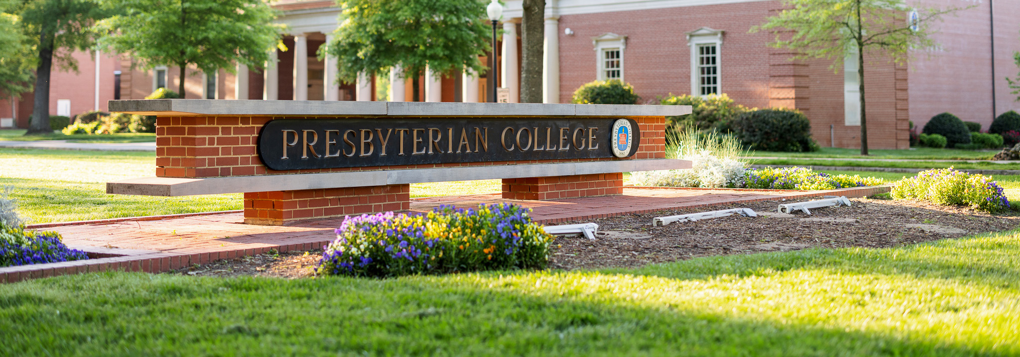 Presbyterian College brick sign on campus