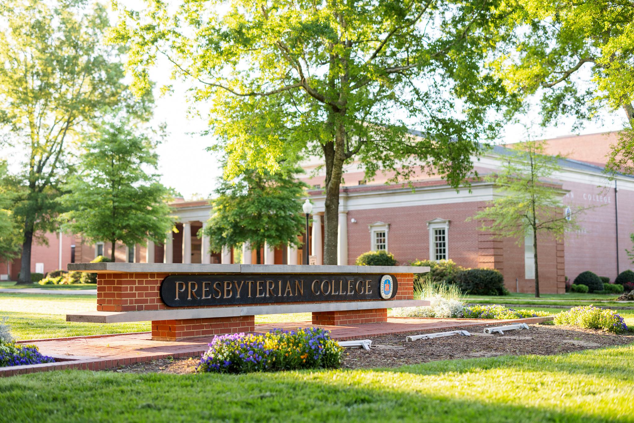 Presbyterian College brick sign on campus