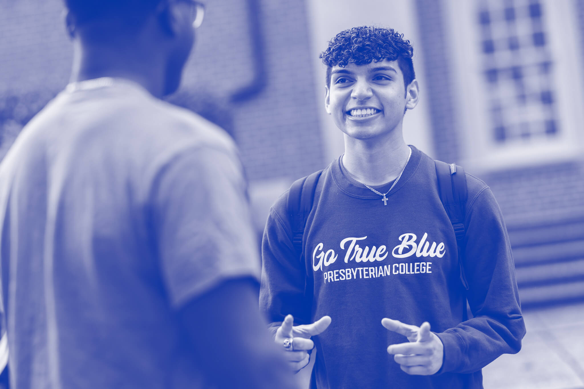 Presbyterian College student wearing a 