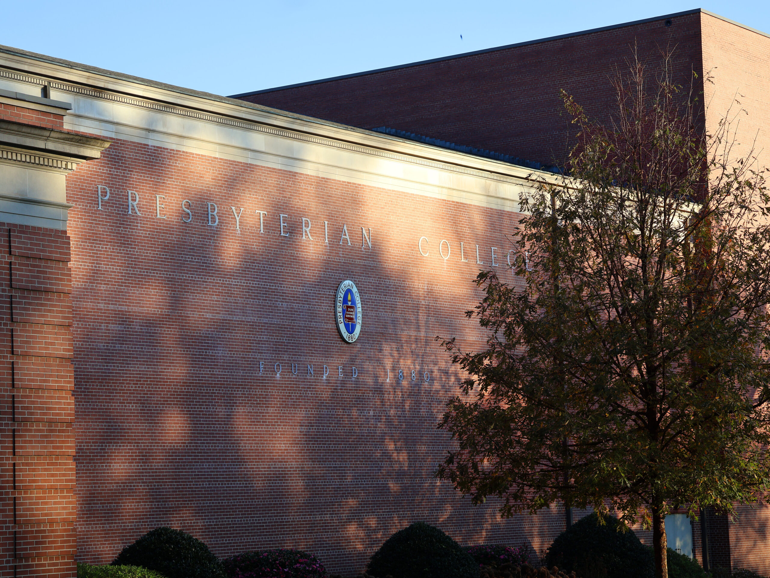 Presbyterian College on the side of Belk Auditorium.