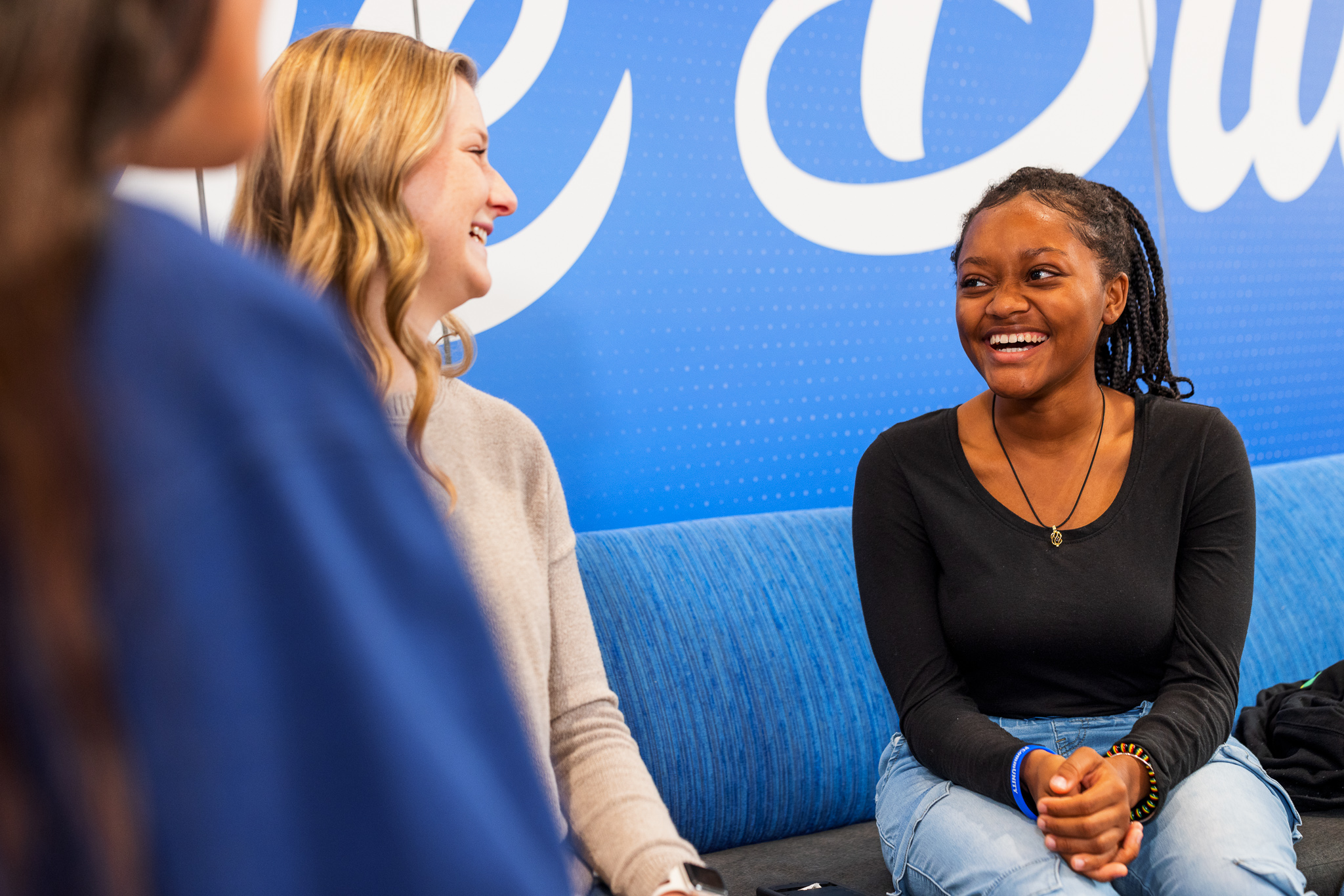 Presbyterian College students laughing in Springs Student Center.