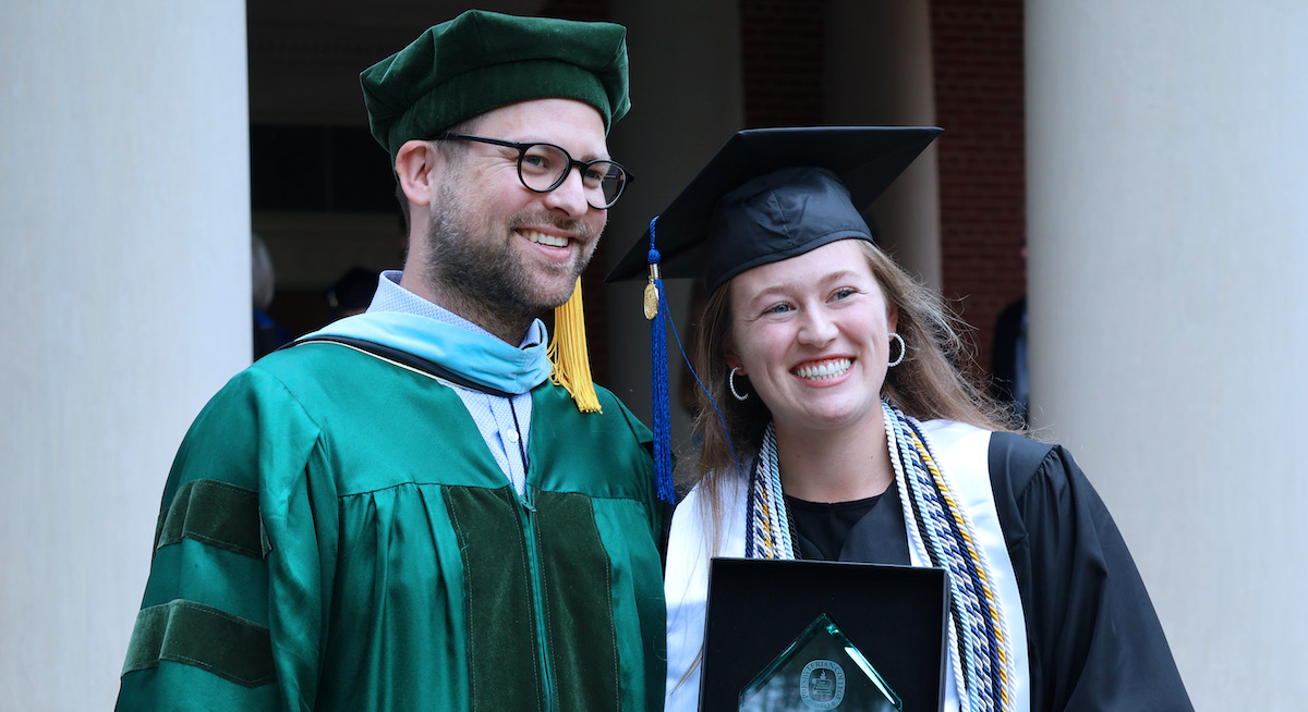 Presbyterian College's 2025 Outstanding Senior Caroline Rairigh with assistant professor of psychology Dr. Drew Brandel.