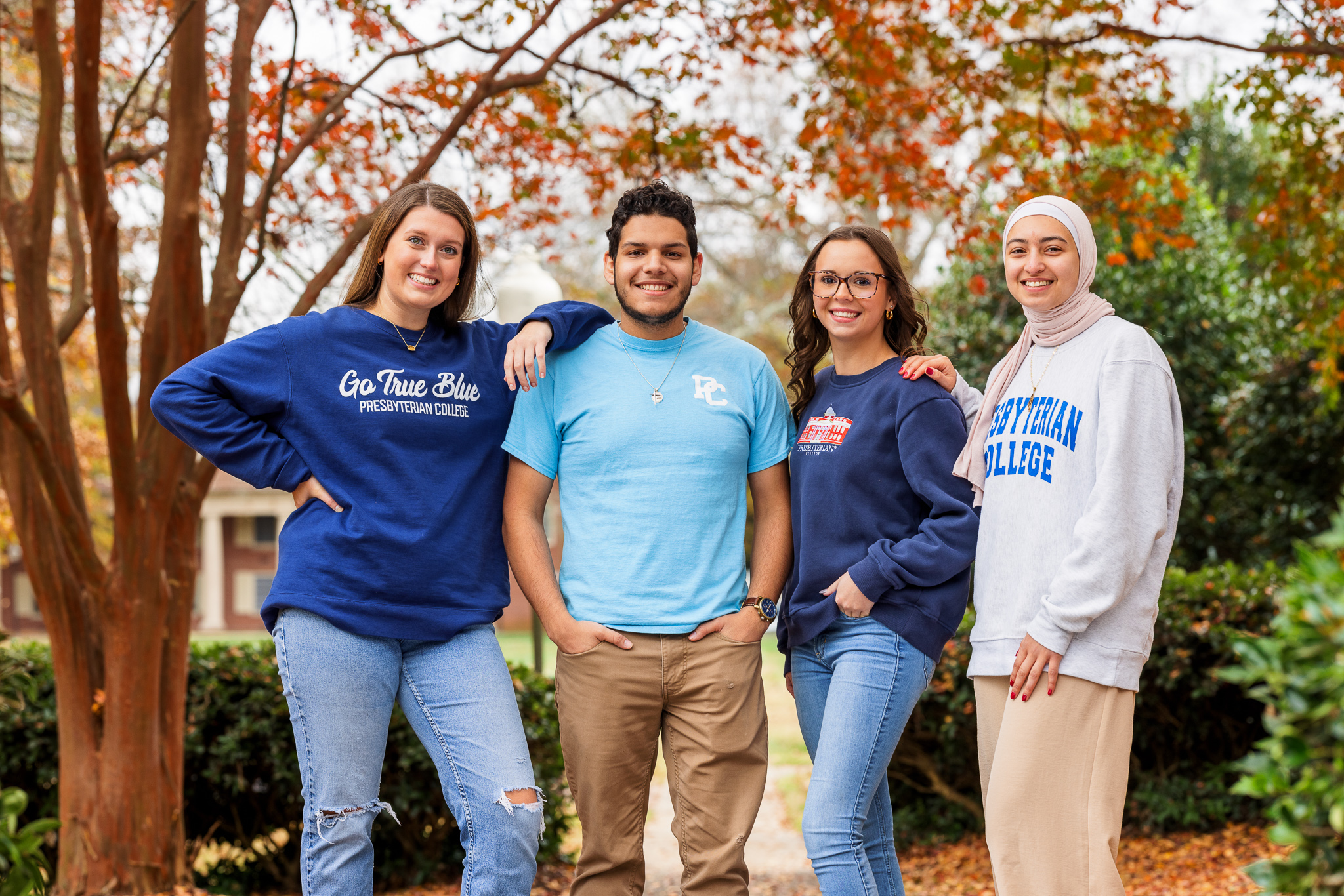 Students Standing at together on Presbyterian College's campus.