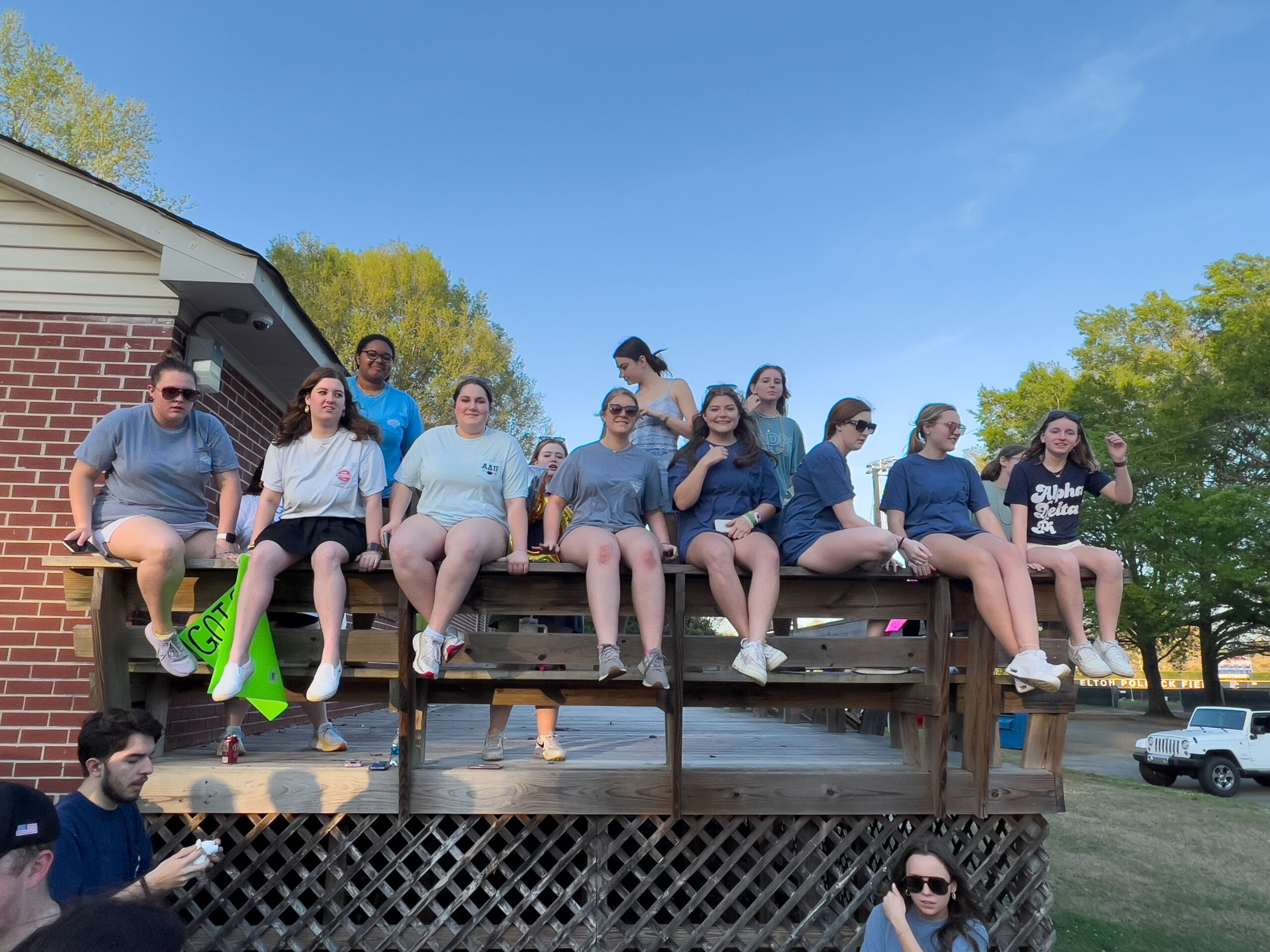 A group of students posing for a picture during Greek Week.