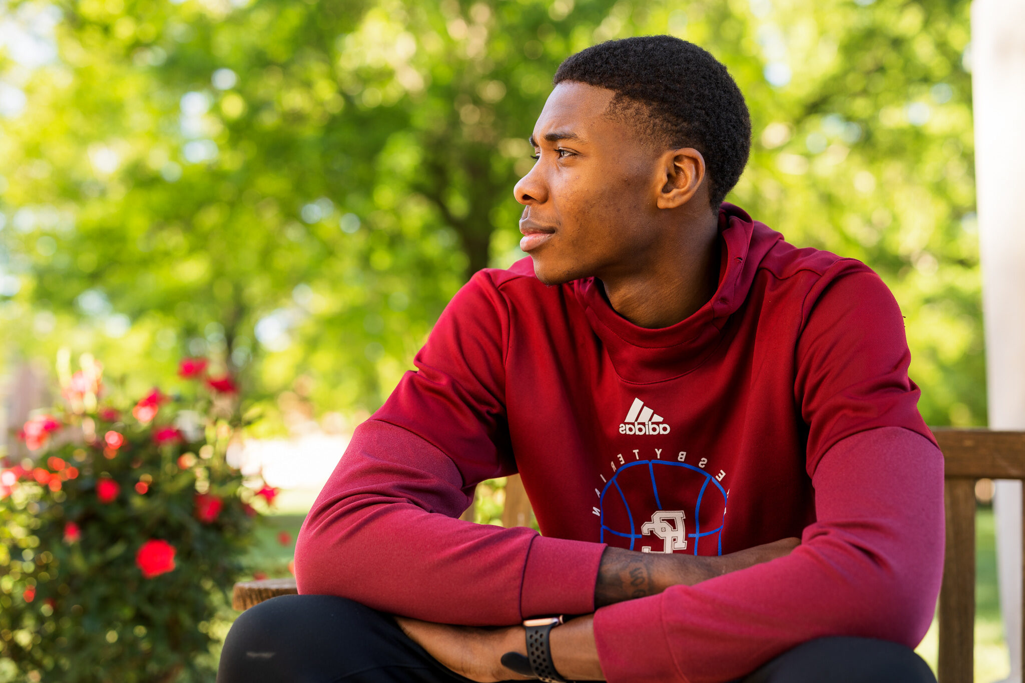 Presbyterian College student looking out into the distance.