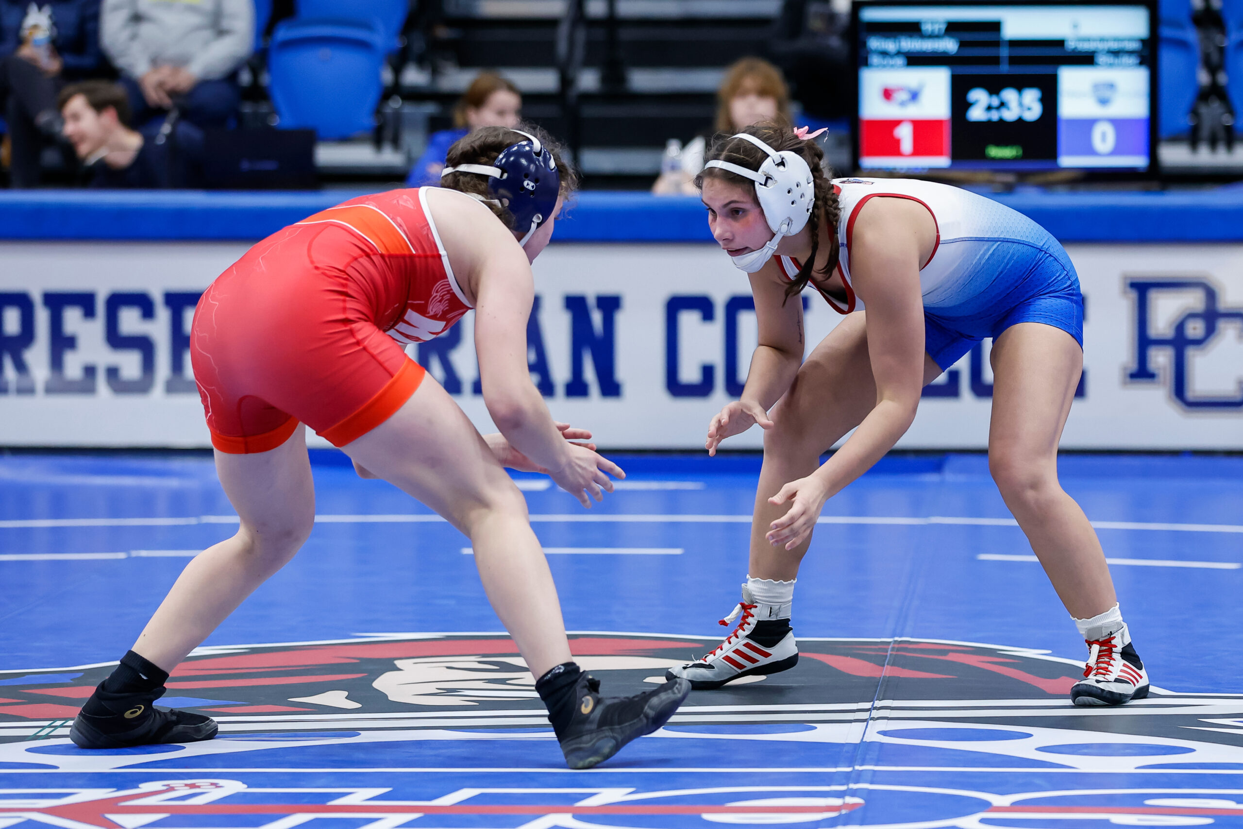 Blue Hose Womens Wrestling in a match.