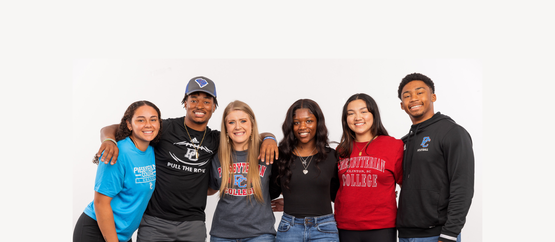 Presbyterian College students standing together for a group photo.